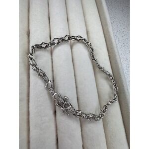 Sterling Silver Diamond Tennis Bracelet 7.5" Linked Star 5g 925 Vintage Y2k